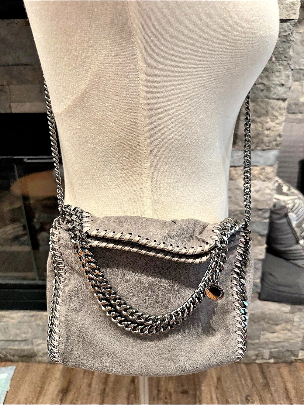 Stella McCartney Falabella Fold Over Tote Shaggy Deer Light Grey Gray Crossbody